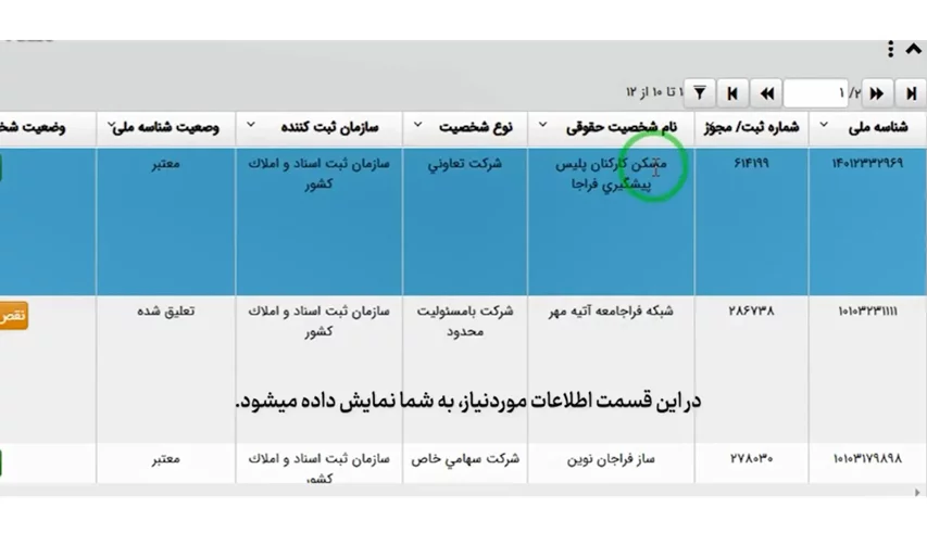 انتخاب مالک حقوقی با شناسه ملی